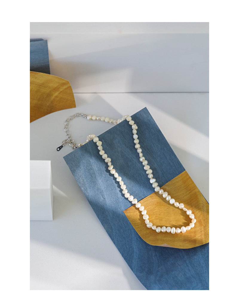 074 Korean version of Instagram niche design sense Baroque fresh water pearl S925 sterling silver necklace female