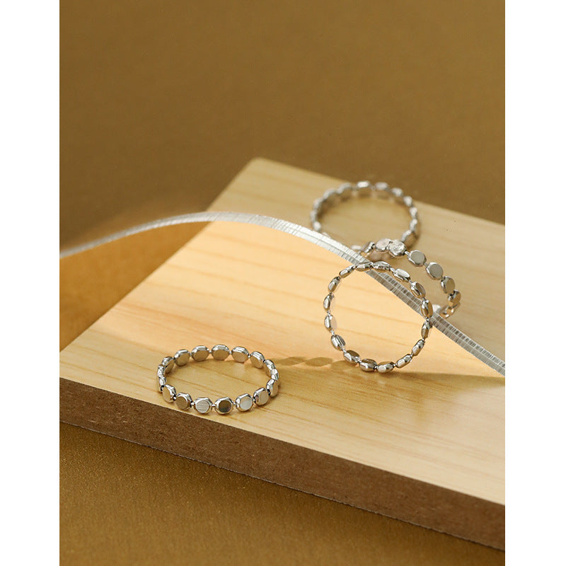 214 Korean version of Instagram niche geometric oblate bead S925 sterling silver ring female all-in-one silver ring