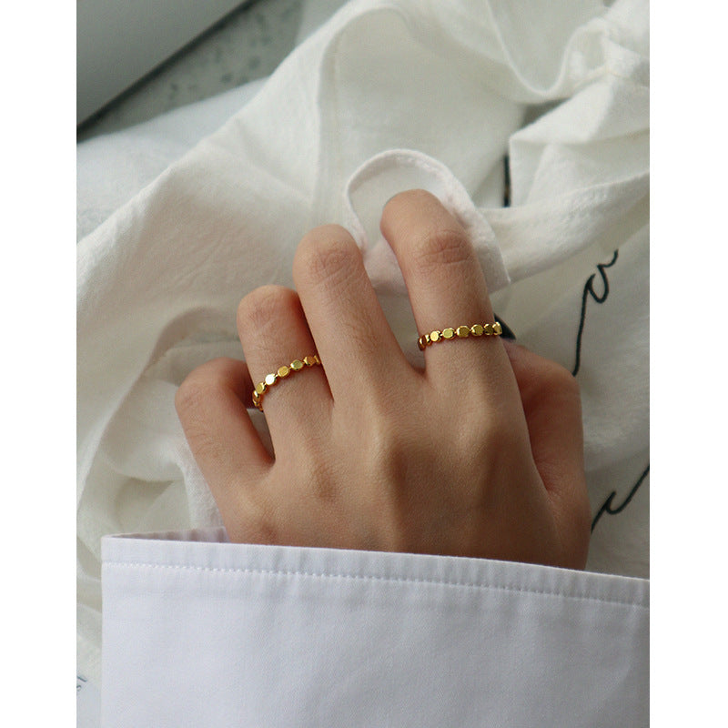 214 Korean version of Instagram niche geometric oblate bead S925 sterling silver ring female all-in-one silver ring