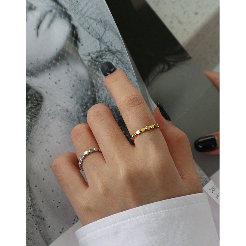 214 Korean version of Instagram niche geometric oblate bead S925 sterling silver ring female all-in-one silver ring