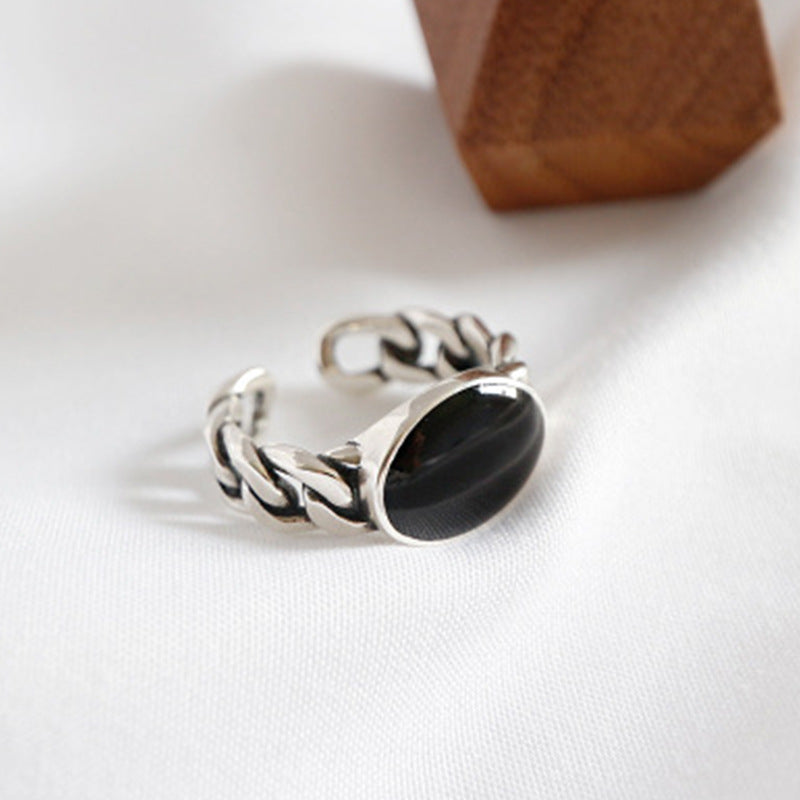 AR1856 Japanese and Korean S925 sterling Silver retro personality black drip chain open index finger ring