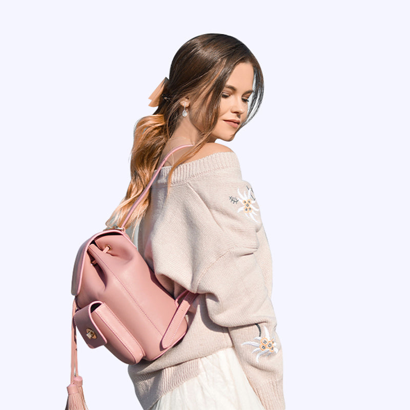 Pink backpack ladylike style convenient and lightweight