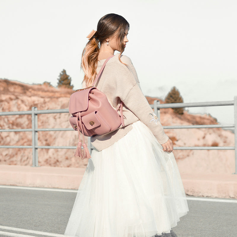 Pink backpack ladylike style convenient and lightweight