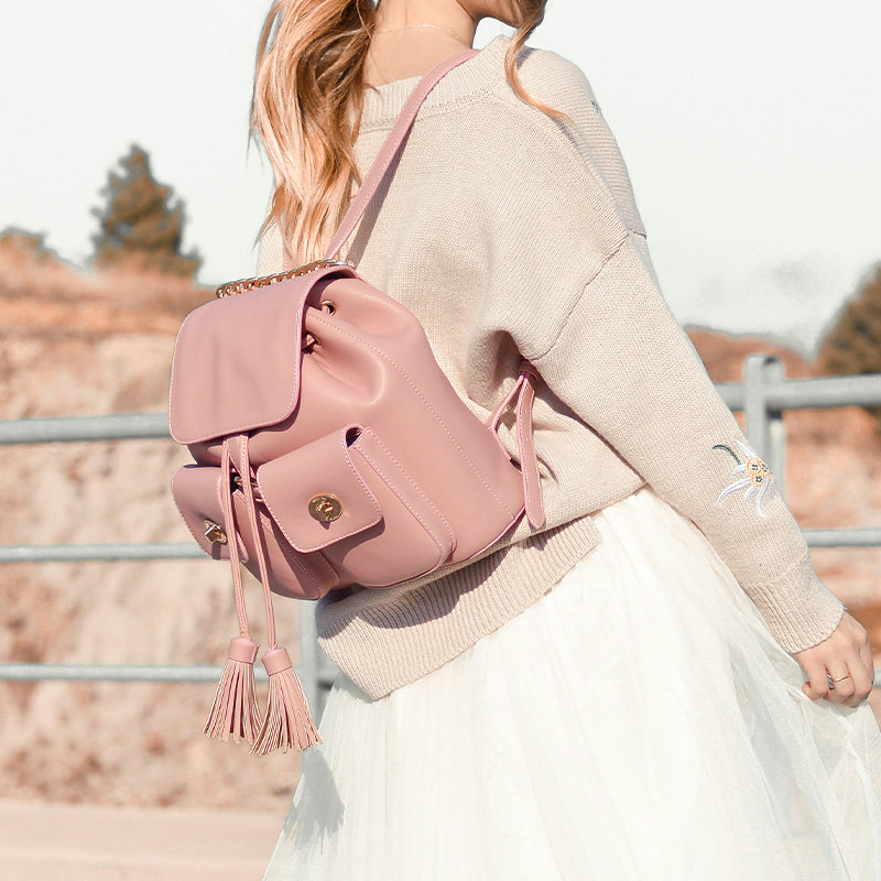 Pink backpack ladylike style convenient and lightweight