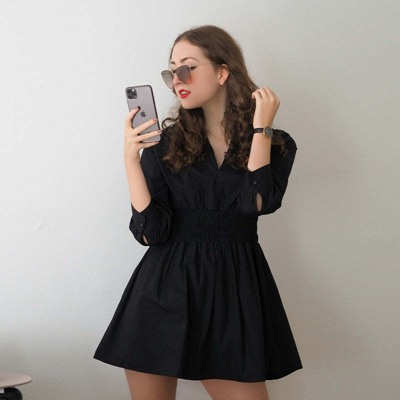 Simple and versatile black dress lady style