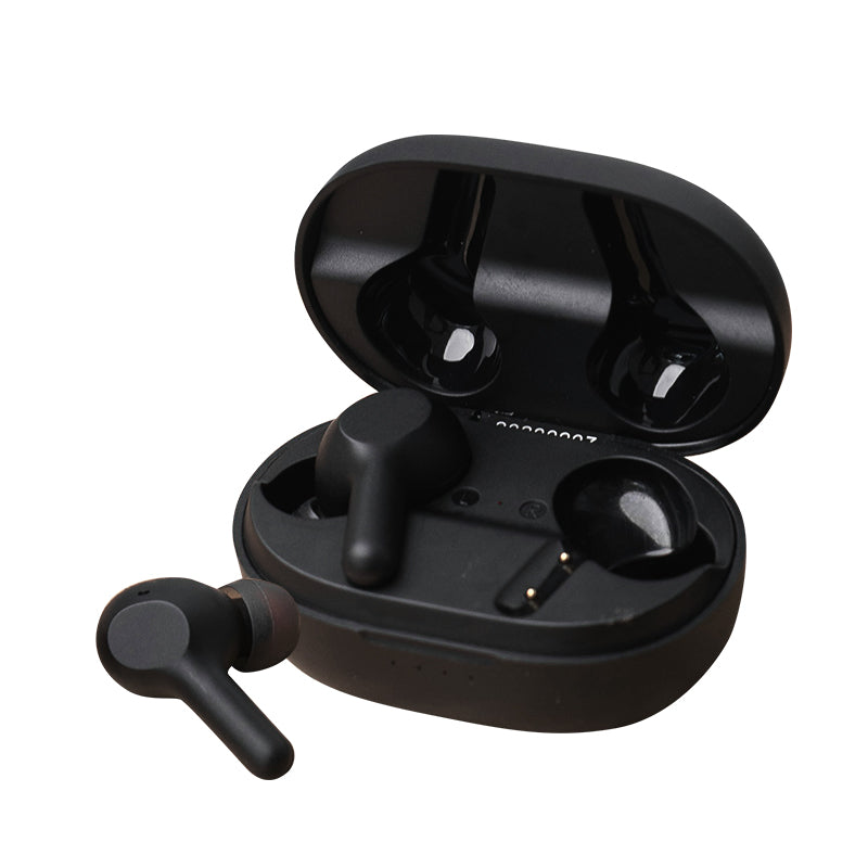 Black Bluetooth earphones clear and noise cancellable