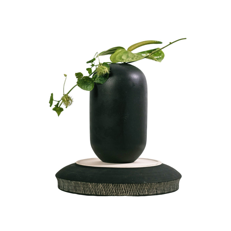 Retro ceramic vase in black minimalist style