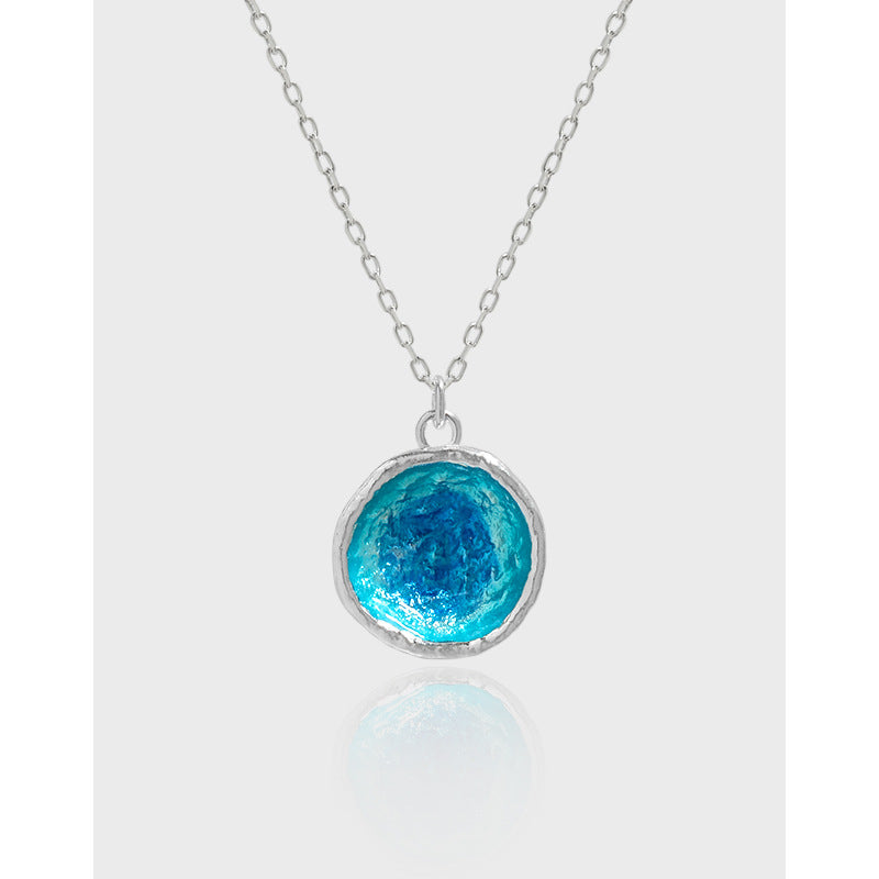 1825 Original Ocean series niche design texture drop glaze irregular circular collarbone S925 sterling silver necklace for women