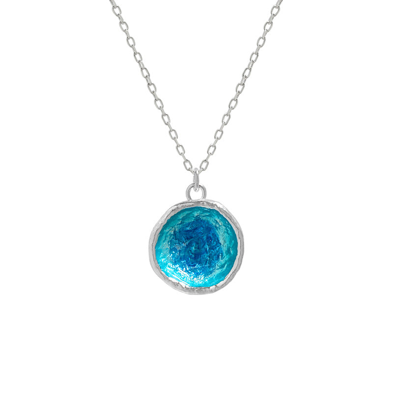 1825 Original Ocean series niche design texture drop glaze irregular circular collarbone S925 sterling silver necklace for women