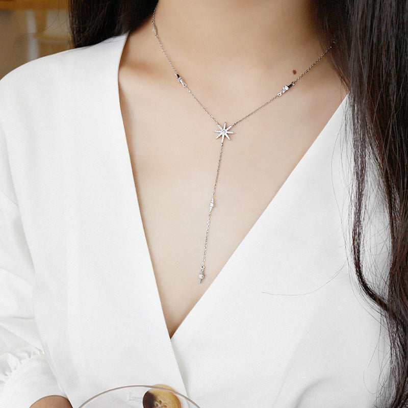 HXL377 Korean S925 sterling silver simple micro diamond-studded sunflower clavicle necklace chain decorated student female silver jewelry