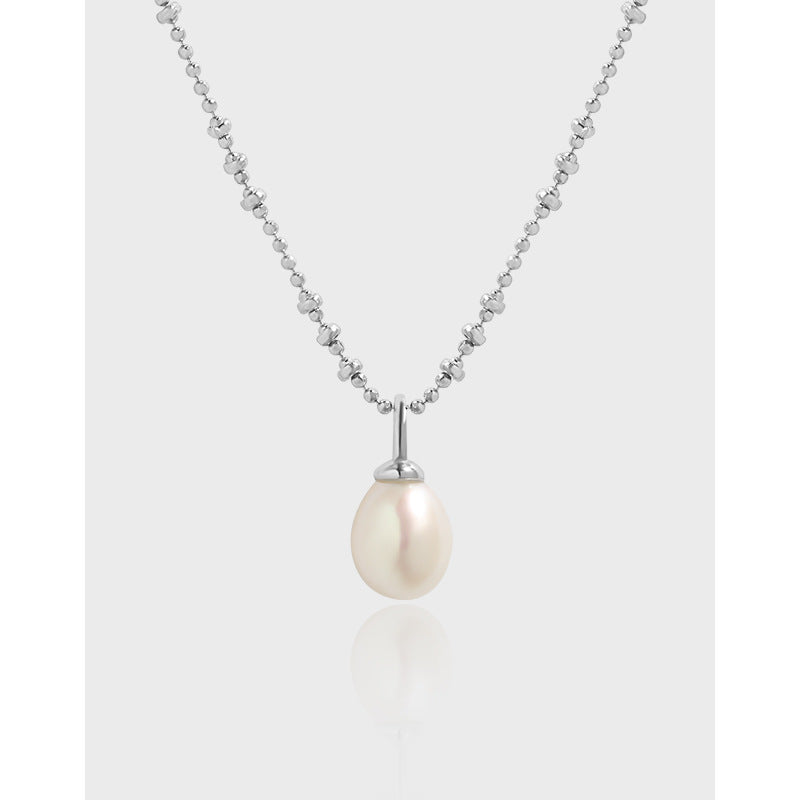 935 Korean version of ins style niche design simple texture fresh water pearl bead chain S925 sterling silver collarbone necklace women