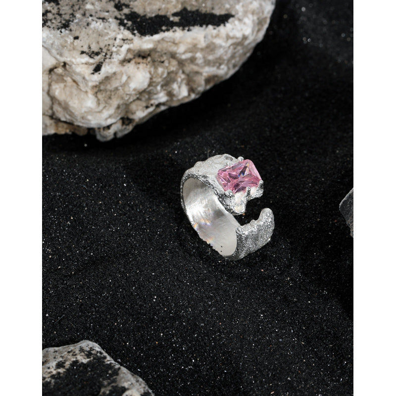 510 Korean version of Instagram niche design sense irregular surface micro-inset zircon texture S925 sterling silver open ring female