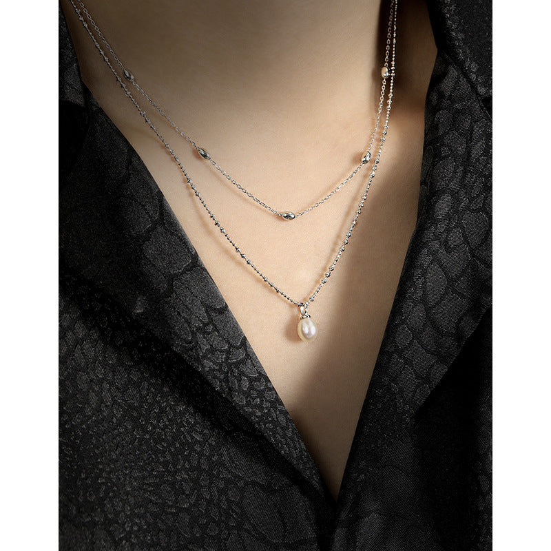 935 Korean version of ins style niche design simple texture fresh water pearl bead chain S925 sterling silver collarbone necklace women