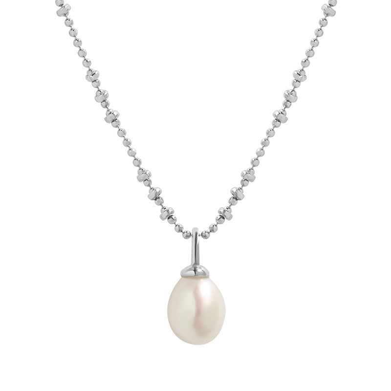 935 Korean version of ins style niche design simple texture fresh water pearl bead chain S925 sterling silver collarbone necklace women