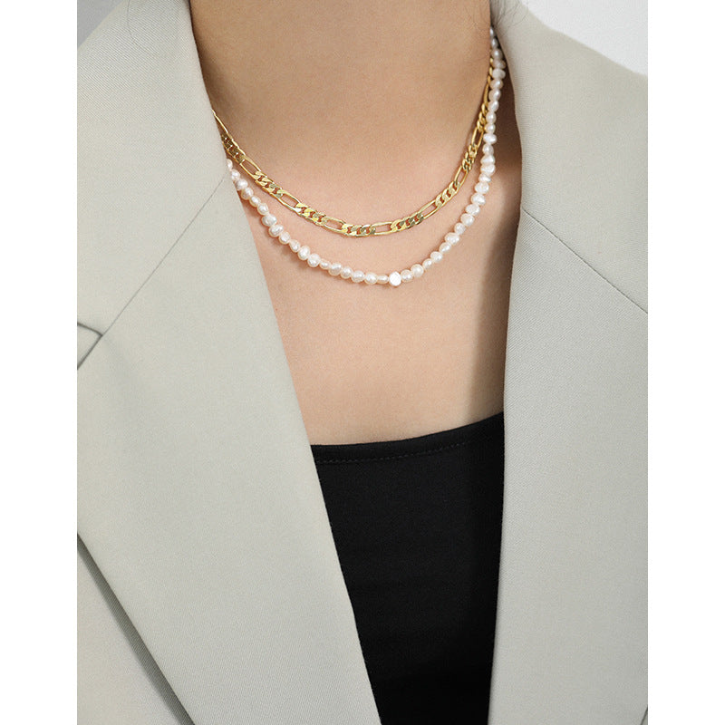 074 Korean version of Instagram niche design sense Baroque fresh water pearl S925 sterling silver necklace female