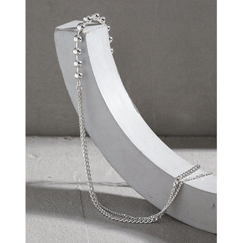 092 Korean version of Instagram niche design minimalist all-round bead side chain texture S925 sterling silver collarbone chain necklace female